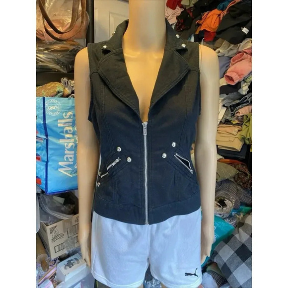 Twentyone Motorcycles Jacket Lady M CottonBlend Breathable Black Sleeveless Goth - Picture 9 of 12